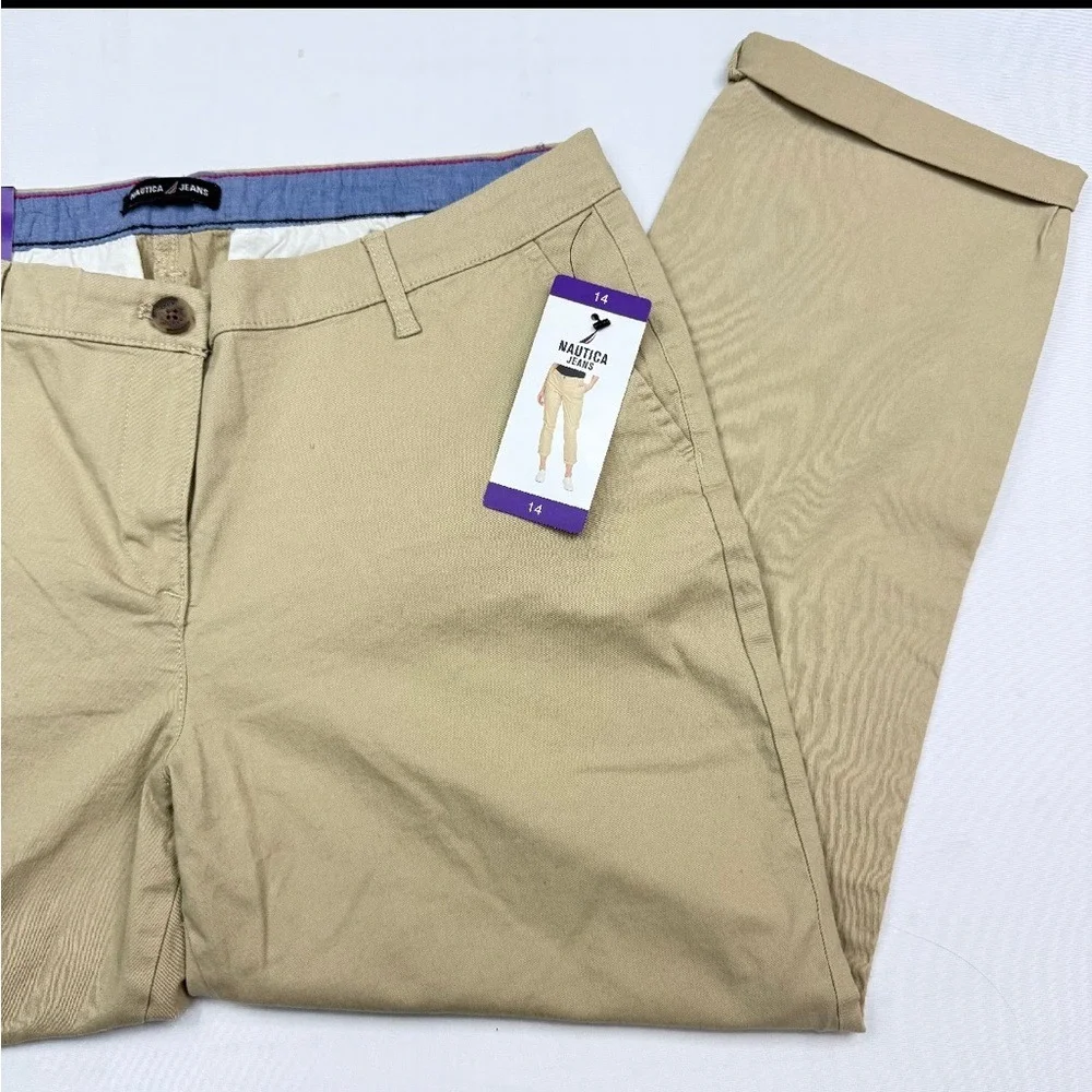Nautica Jeans Co Womens Khaki Chino Ankle‎ Pants Cuffed Tan Size 14 NEW
